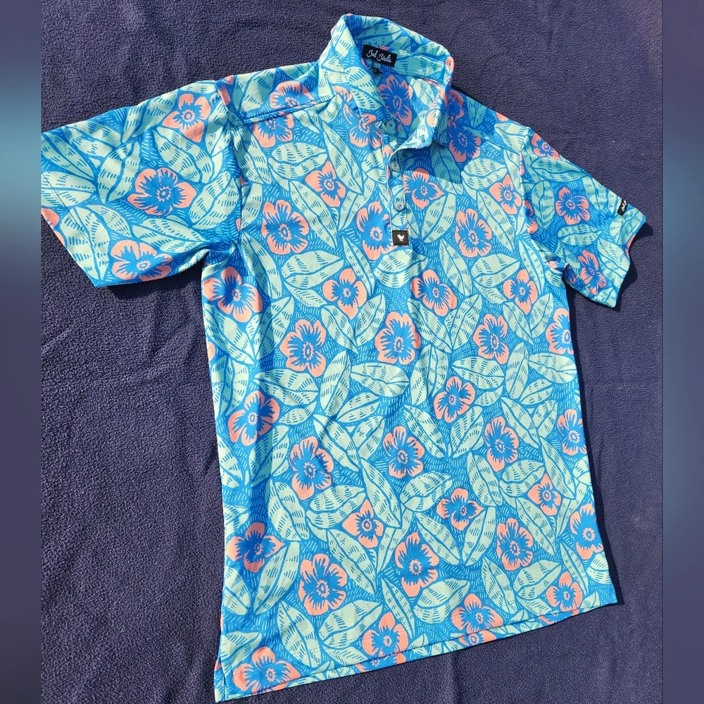 Bad Birdie Men's Golf Polo Shirt Blue & Pink Size Large - Picture 4 of 7